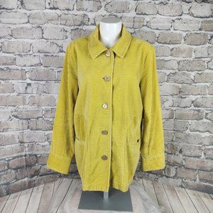 J Jill Wide Cord Button Front Shacket Citron Yellow Size Medium Boho Casual